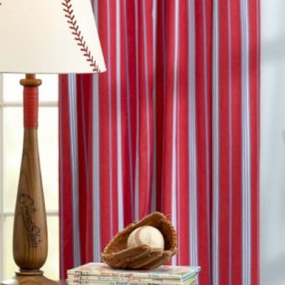 Pottery Barn Kids Set Of 2 Red White Blue Stripe Nautical Theme Curtain Panels - Picture 2 of 11